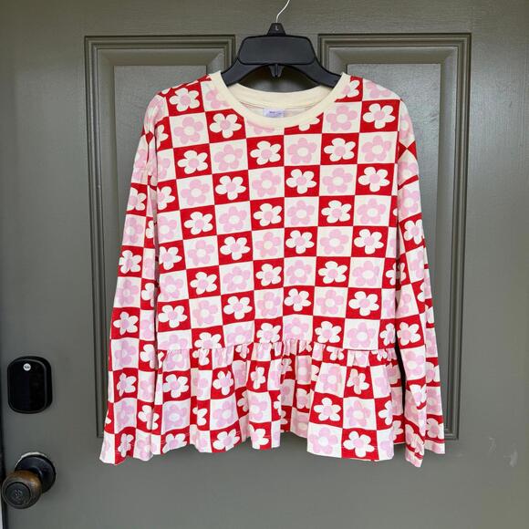 Hanna Andersson Other - Hanna Andersson Floral Checkered Flounce Top 150cm 12